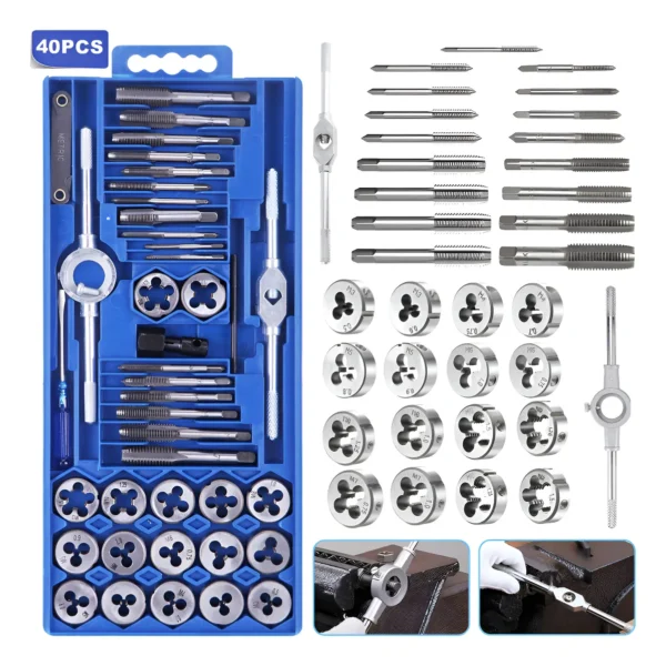WeToke 40-Piece Manual Tap and Die Set for Thread Repair, Blue