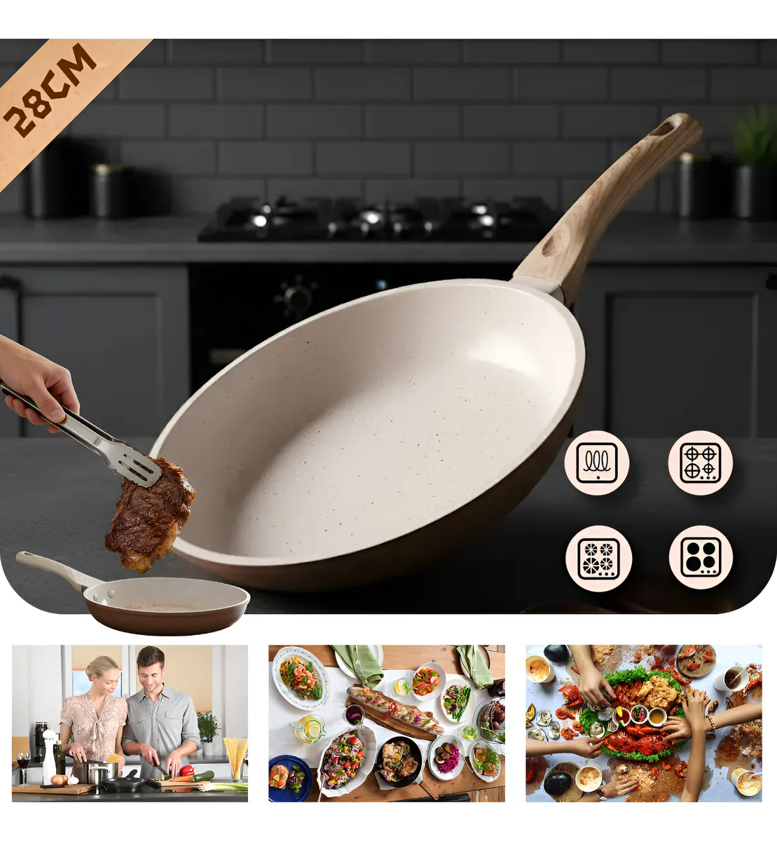 28cm Ceramic Non-Stick Frying Pan Multi Induction & Gas Compatible