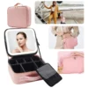 Portable LED Makeup Case Travel Bag Women's Pink Mirror