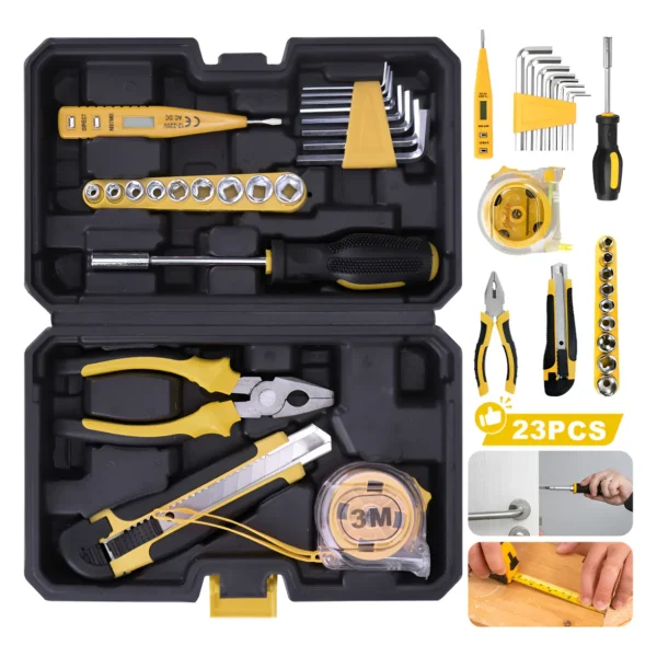 WeToke 23-Piece Complete Multi-Purpose Basic Tool Set with Case, Black