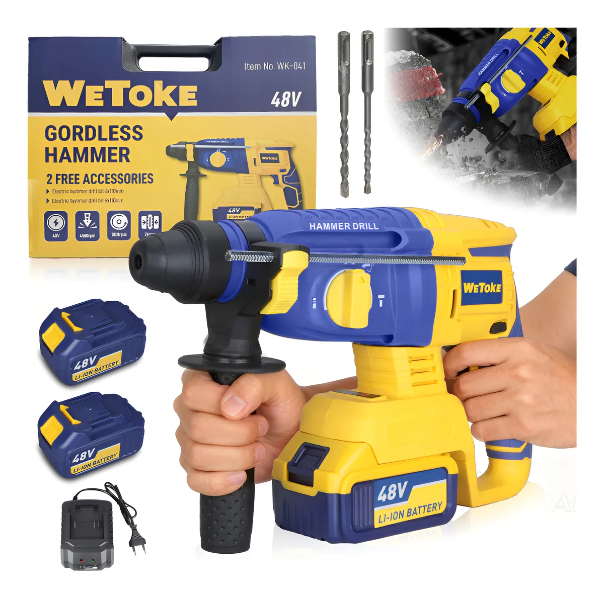 Martelete Rompedor 48v Sem Fio 2 Bivolt Baterias Maleta Amarelo 48v 50 Hz/60 Hz