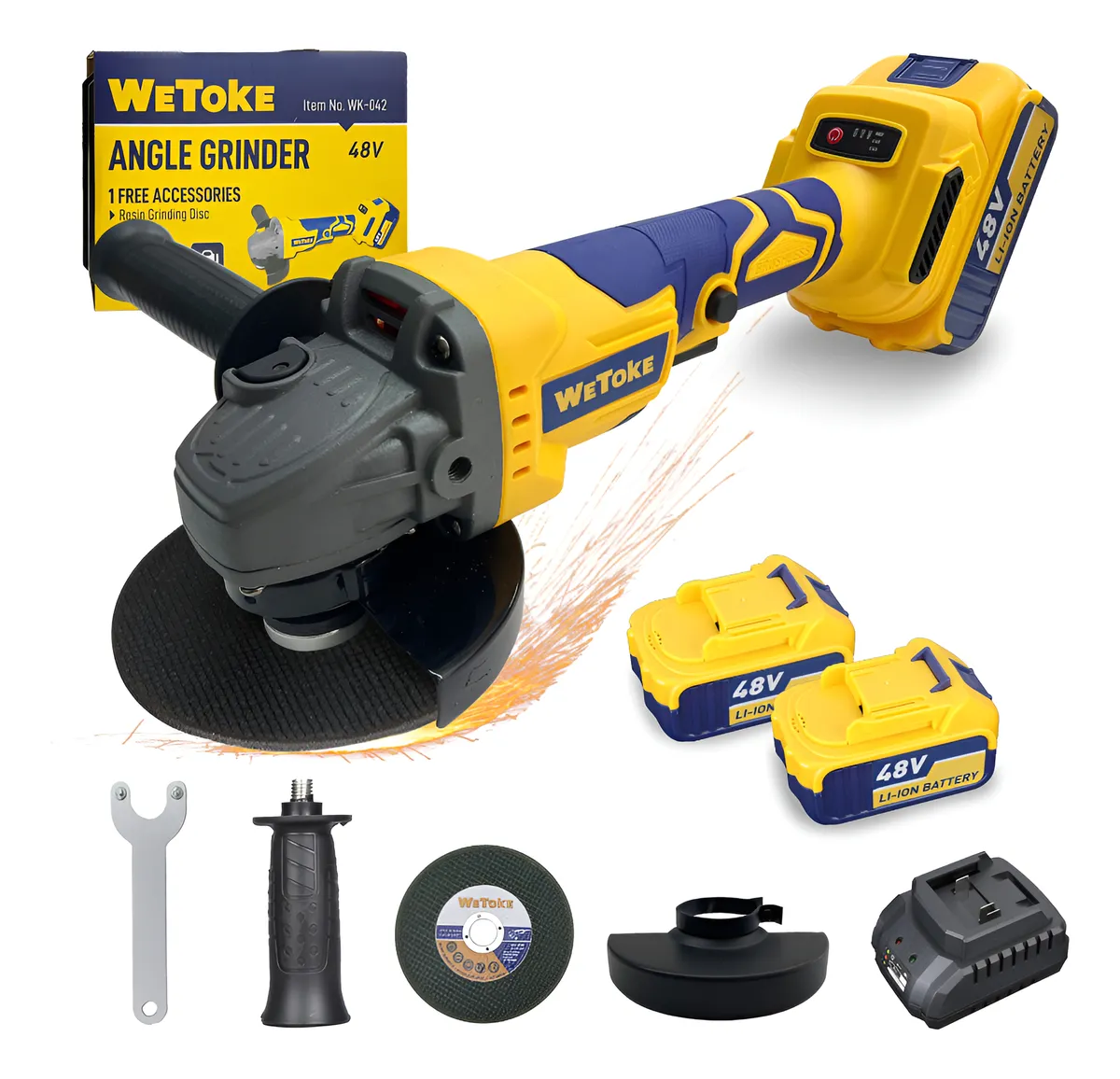 Esmerilhadeira Lixadeira Angular 100mm 2 Baterias 48v Bivolt Amarelo 127/220v 50 Hz / 60 Hz