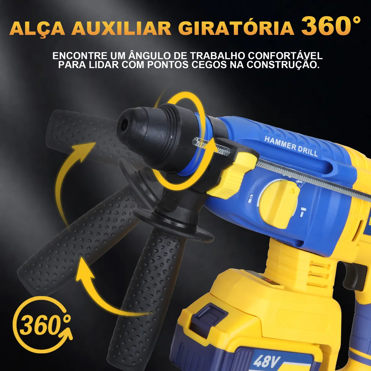 Martelete Rompedor 48v Sem Fio 2 Bivolt Baterias Maleta Amarelo 48v 50 Hz/60 Hz - Image 7