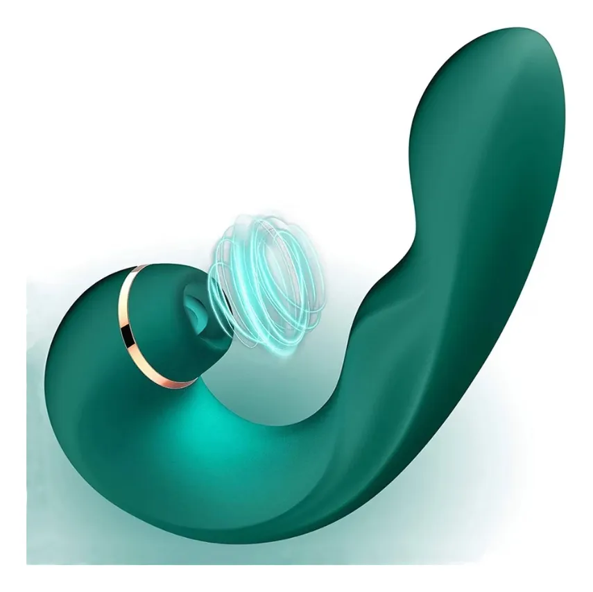 USB Rechargeable Female G-Spot Vibrator with Clitoral Stimulator – 10 Vibration Modes, Green