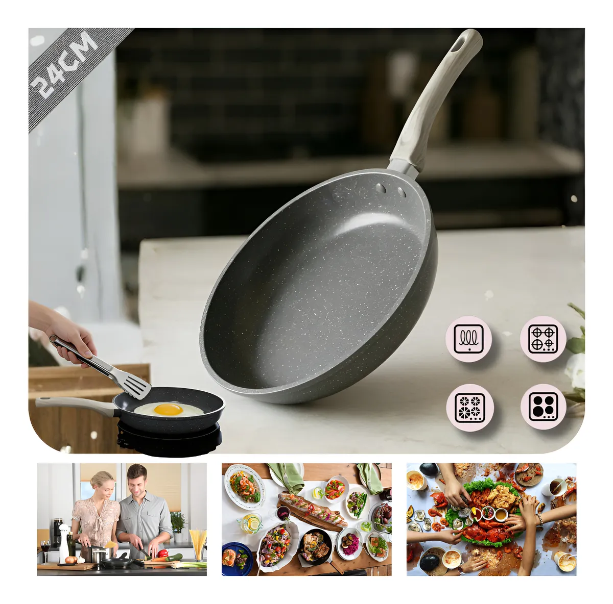 24cm Ceramic Non-Stick Frying Pan Multi Induction & Gas Compatible