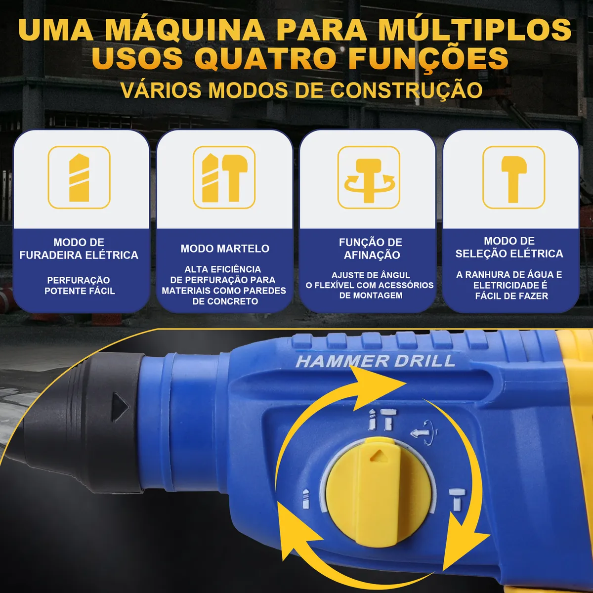 Martelete Rompedor 48v Sem Fio 2 Bivolt Baterias Maleta Amarelo 48v 50 Hz/60 Hz - Image 3