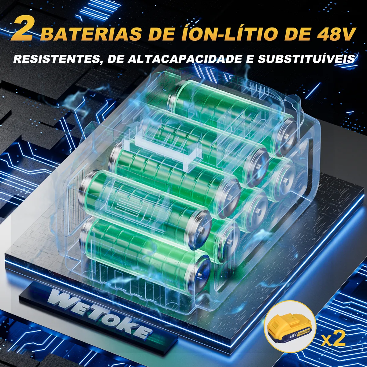 Furadeira/parafusadeira Impacto 48v Sem Fio Maleta 2 Bateria Amarelo 127/220v 50 Hz/60 Hz - Image 7