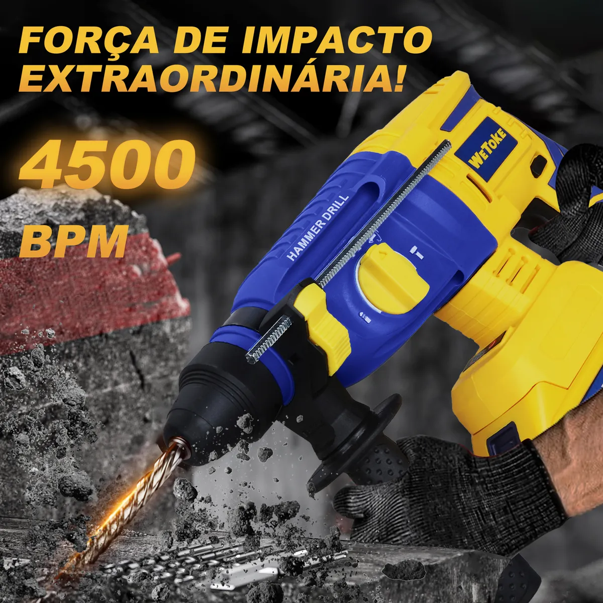 Martelete Rompedor 48v Sem Fio 2 Bivolt Baterias Maleta Amarelo 48v 50 Hz/60 Hz - Image 4