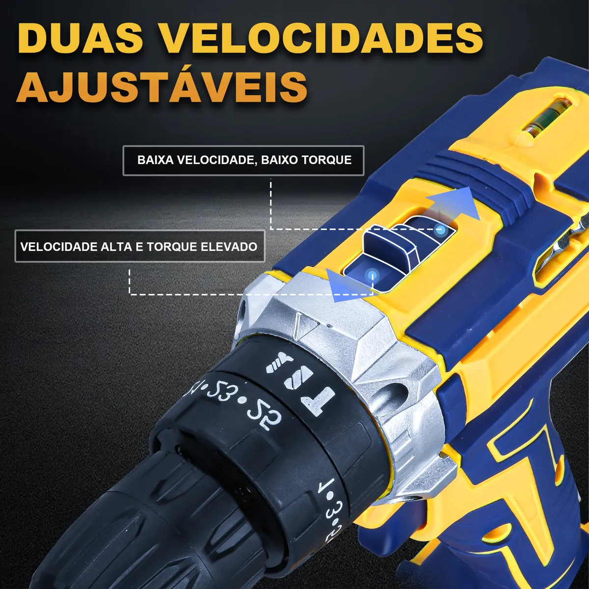 Furadeira/parafusadeira Impacto 48v Sem Fio Maleta 2 Bateria Amarelo 127/220v 50 Hz/60 Hz - Image 6