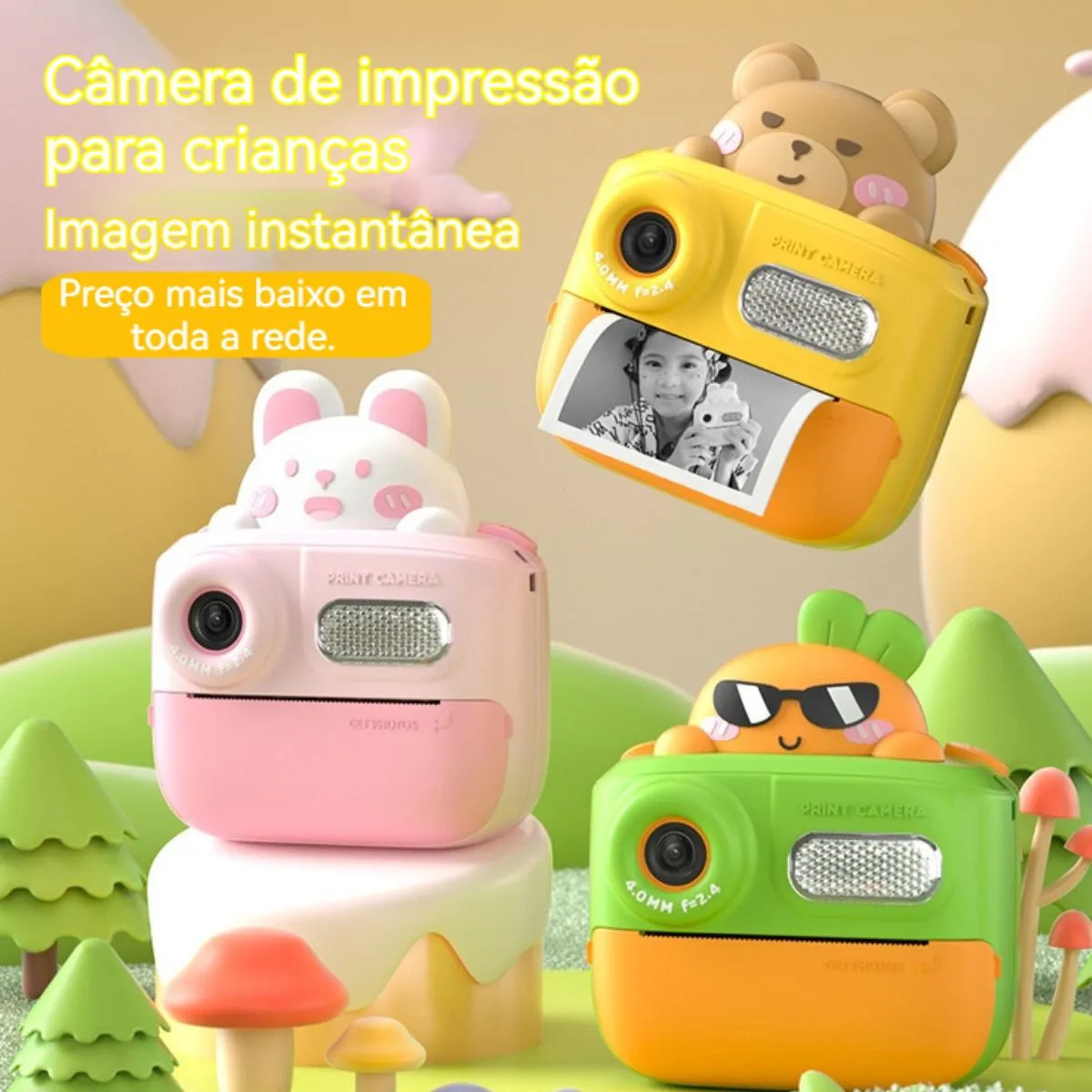 Cartoon Radish Pattern Kids Instant Camera Full HD Video Game with Flash - Image 2