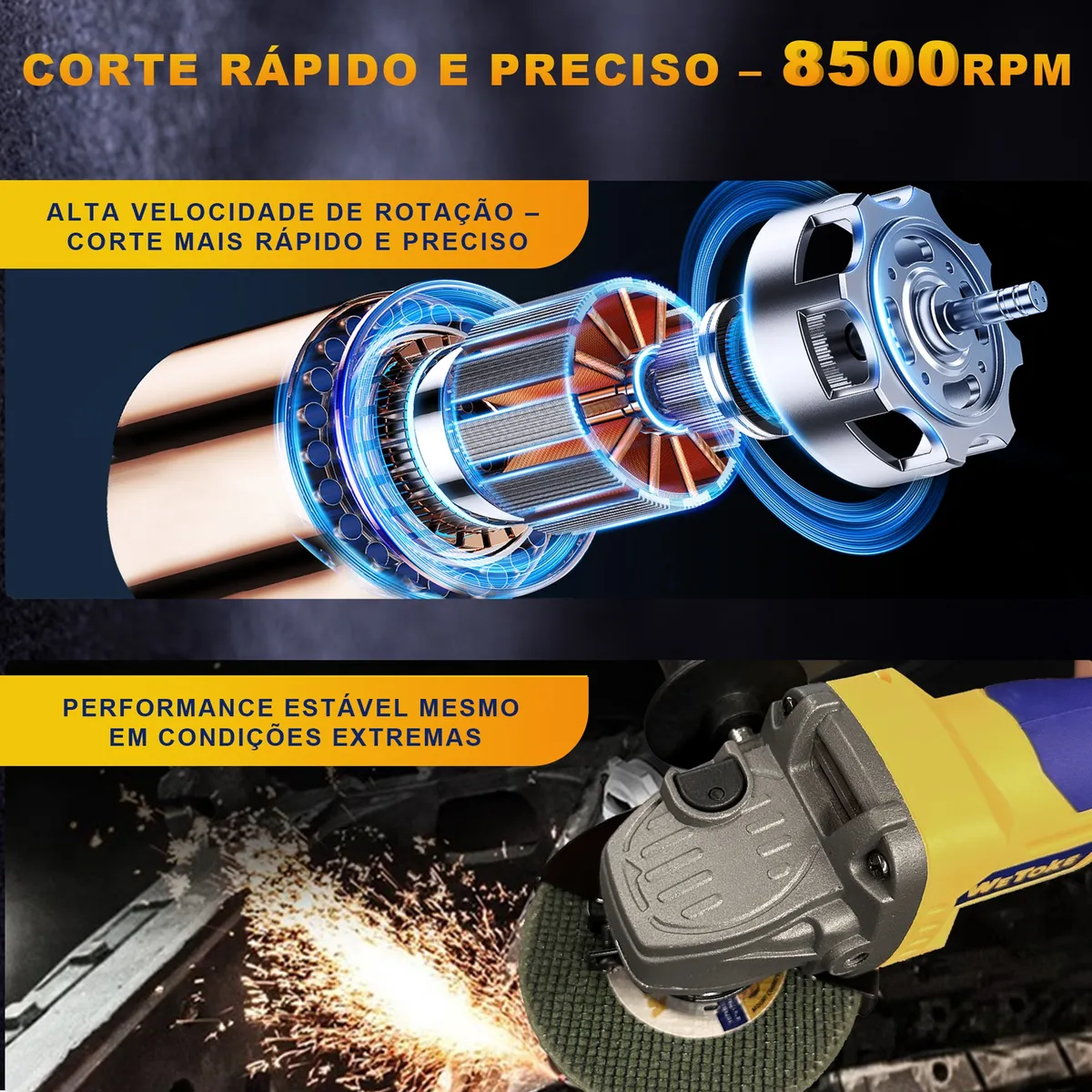 Esmerilhadeira Lixadeira Angular 100mm 2 Baterias 48v Bivolt Amarelo 127/220v 50 Hz / 60 Hz - Image 6