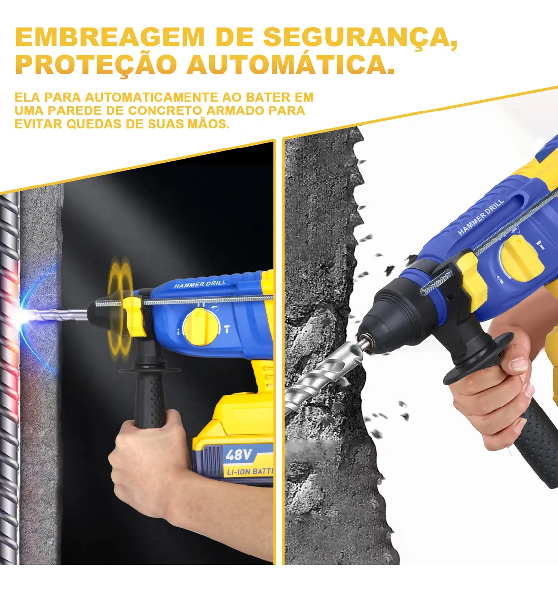 Martelete Rompedor 48v Sem Fio 2 Bivolt Baterias Maleta Amarelo 48v 50 Hz/60 Hz - Image 5