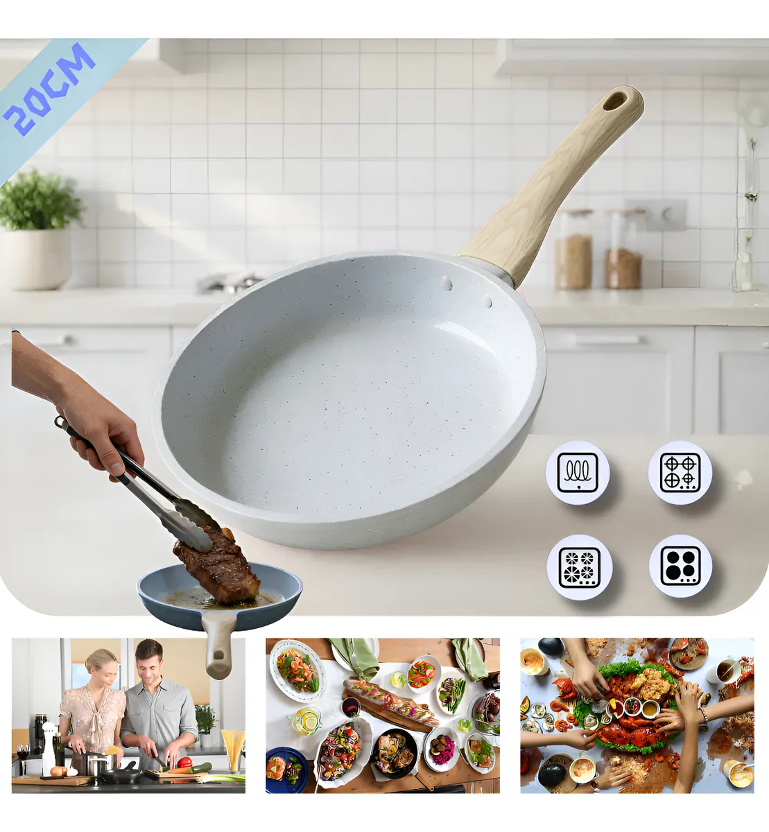 20cm Ceramic Non-Stick Frying Pan Multi Induction & Gas Compatible