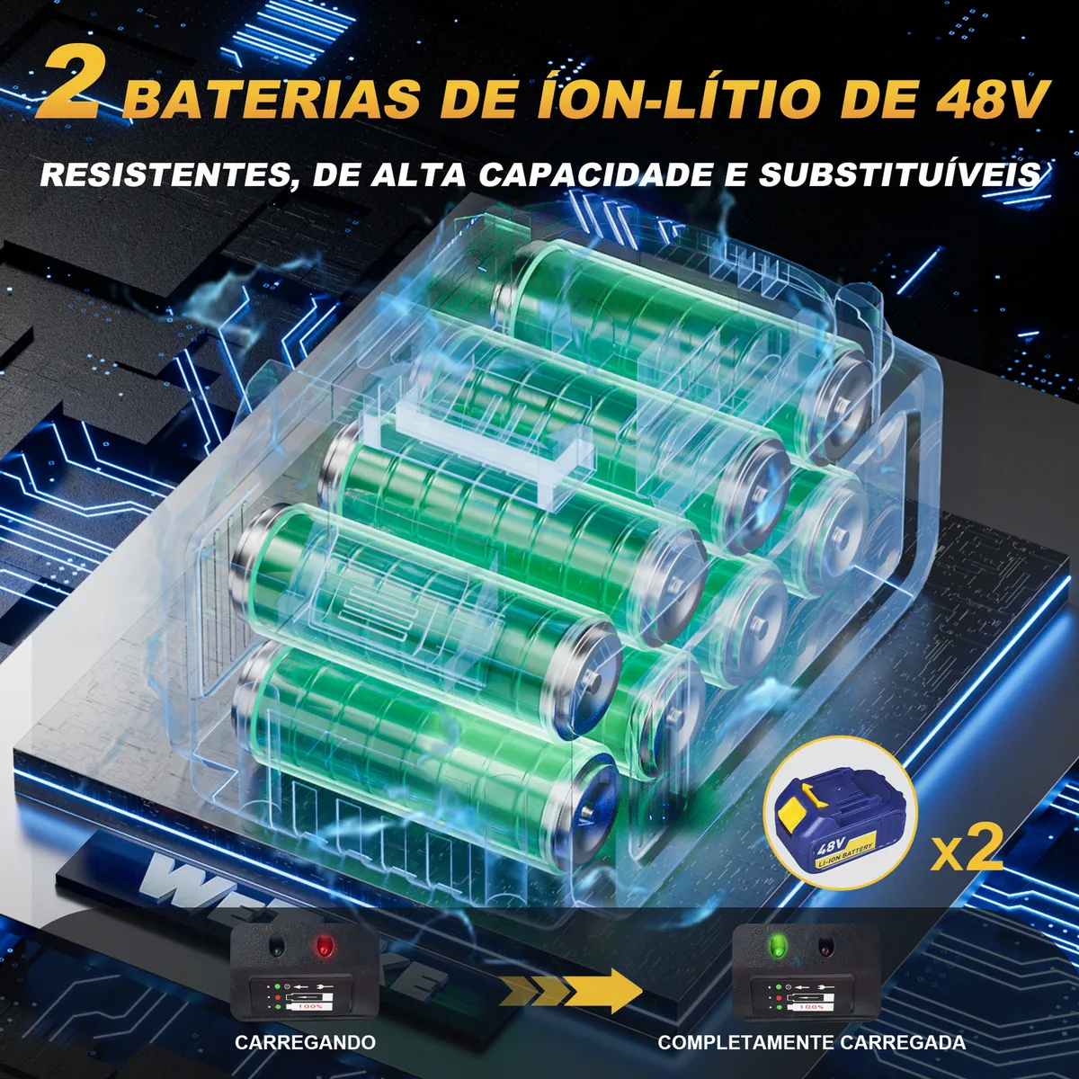 Martelete Rompedor 48v Sem Fio 2 Bivolt Baterias Maleta Amarelo 48v 50 Hz/60 Hz - Image 8