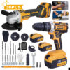 Wetoke 21V Professional Cordless Impact Drill/Driver & Angle Grinder Complete Kit with 2 Batteries & Case, for Construction, Maintenance, Woodworking & Repairs