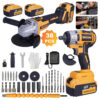 WeToke 21V Brushless Angle Grinder and Impact Wrench Professional Cordless Kit, 2 Batteries, Portable Electric for Home Repairs, Construction & Industrial Use