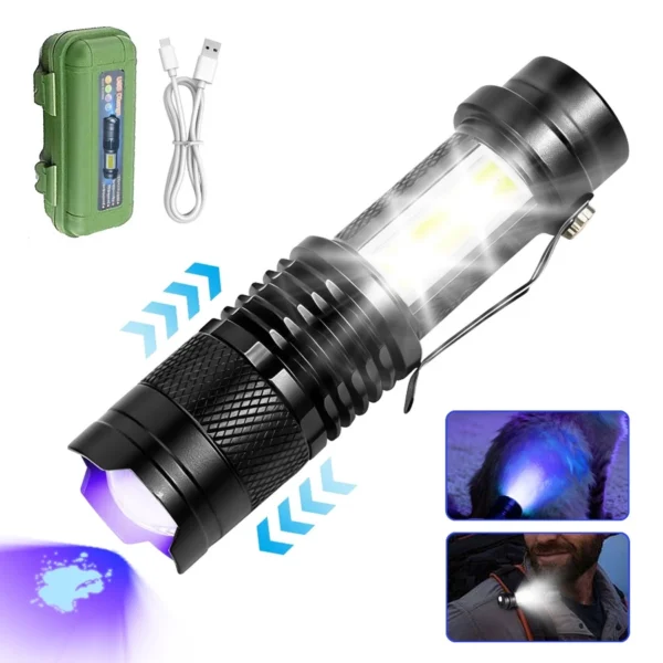 USB Rechargeable Mini Tactical COB Side Light LED Flashlight Aluminum Portable EDC IPX4