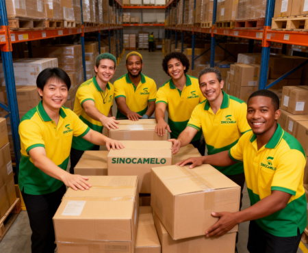 jimeng-2026-01-07-2484-你能生成一张仓库人工在搬货图片吗？员工们看着镜头微笑，热情地提供帮助，穿着带有我...